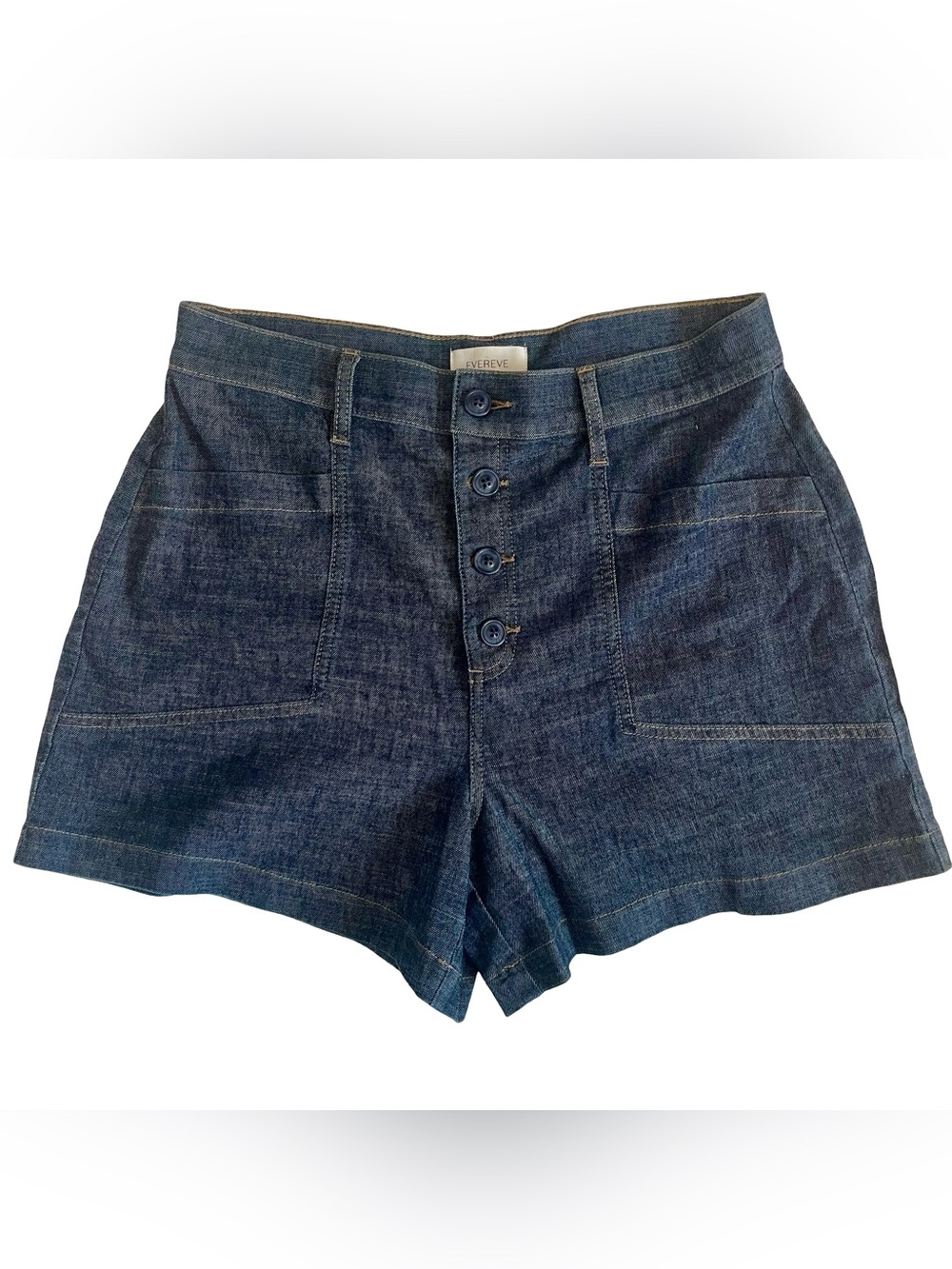 Evereve Navy Denim High-Rise Button-Front Women's Shorts